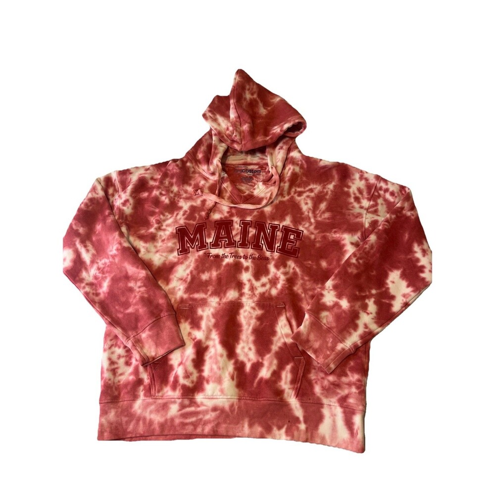 State of Maine Women’s Tie Dye Hoodie Size Small Pink/White Pullover Sweatshirt
